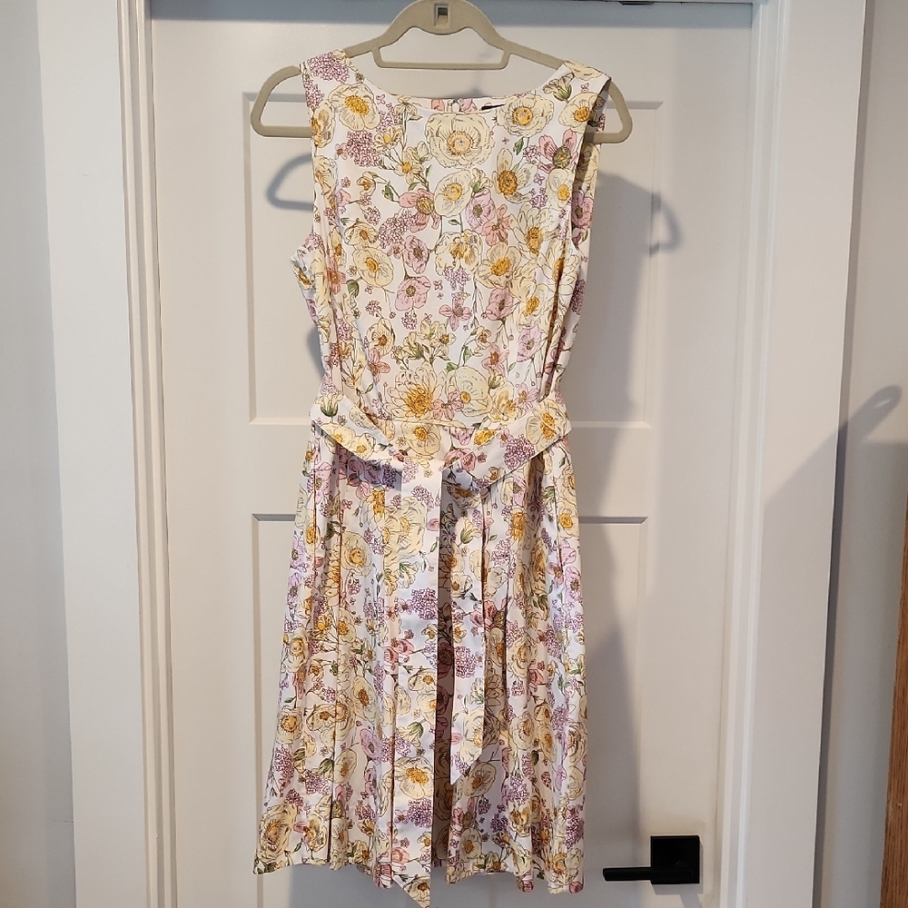 Brooks Brothers Cream and Pink A-Line Midi Dress